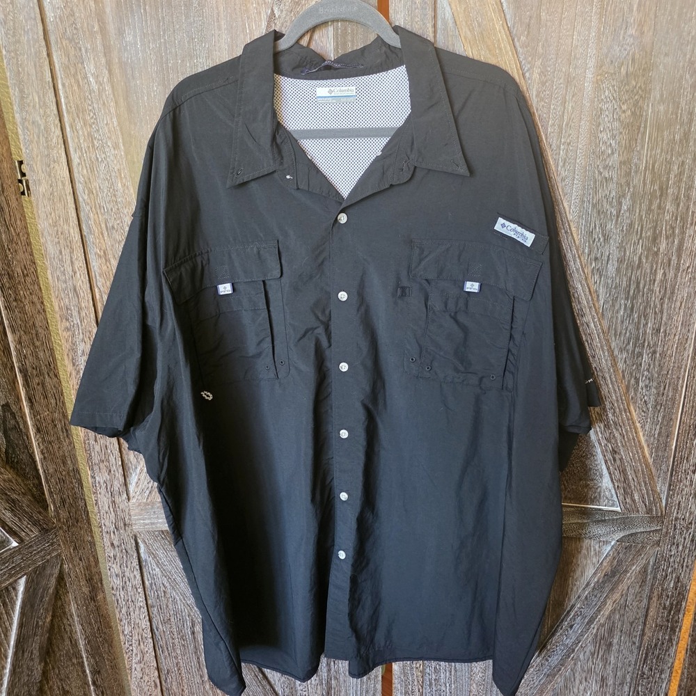 Columbia Shirt Men's Size 5XT/5TL Black Bahama PFG Fishing Vented Short Sleeve